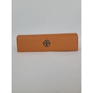 Tory Burch Eyeglass Case Orange Saffiano Leather Gold Metal Logo Designer